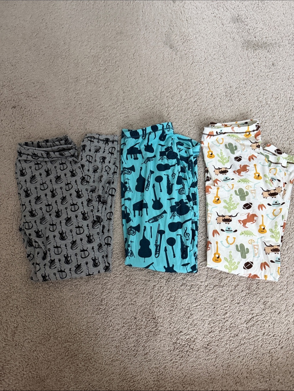 Kickee Pants Kids Pajama Bottoms - Gray, Blue, White Musical & Western Prints